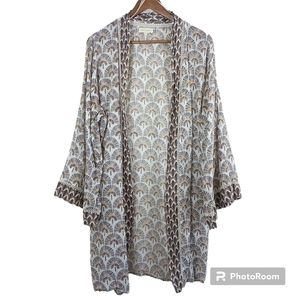 World Market Light Brown Fan Shape Pattern Lightweight Kimono Cardigan One Size